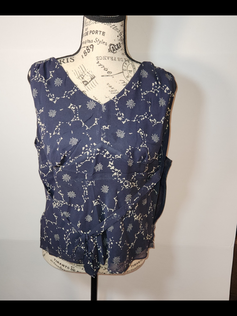 LOFT Navy and White Floral V-Neck Tie-Front Camisole